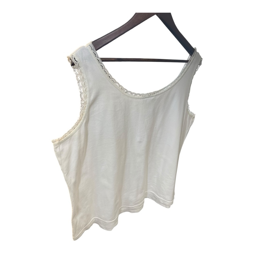 Talbots Woman White 100% Cotton Lace Trim Women's Micro Ribbed Tank Top 2X - Picture 3 of 11